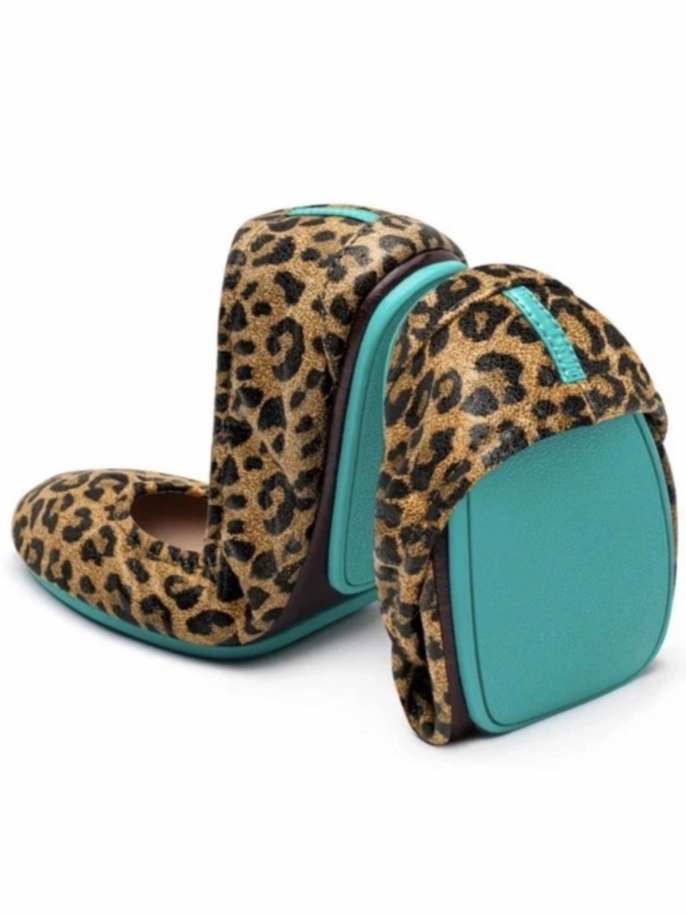TIEKS Leopard Print Leather Foldable Ballet Flats Animal Pattern Brown Sz 9